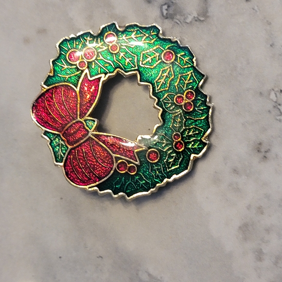 Vintage Christmas Wreath and Bell Brooch Set - Picture 3 of 3